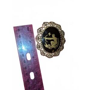 Vintage Zodiac Sagittarius Brooch Pin with Intricate Filigree Frame